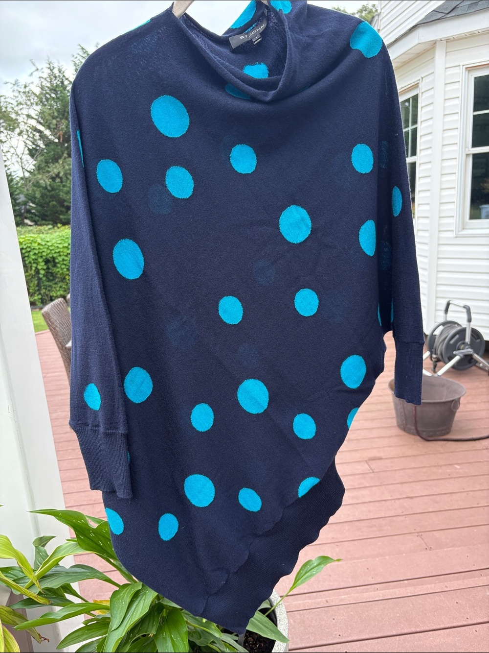 St John  Navy Polka Dot Sweater with Turquoise Dots S